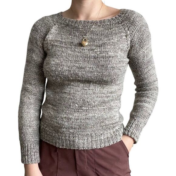 Hand Knit Womens Brown Marled Crew Neck 100% Wool Soft Raglan Sweater Sz S - Picture 1 of 9